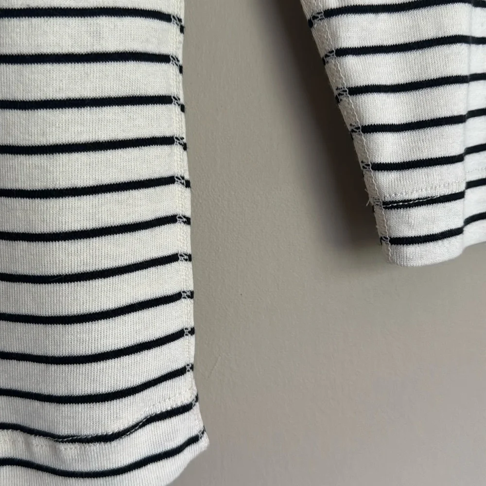 NWT- Three Dots vneck 3/4 sleeve striped shirt Egret & black striped, size XS - Picture 8 of 10